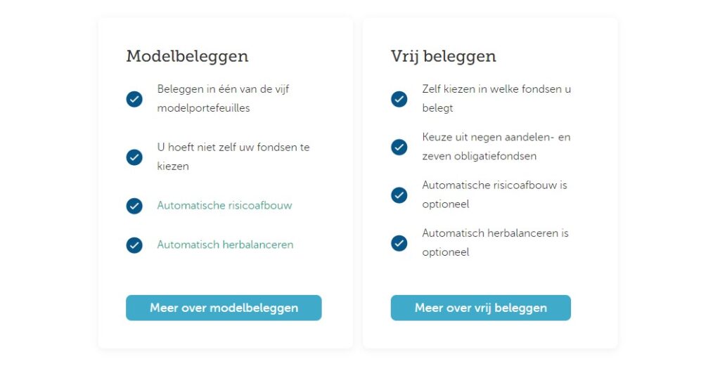 Op deze foto zie je de keuzes bij van beleggen bij Brand New Day